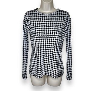 Kim Rogers Herringbone Print Long Sleeve Round Neck T Shirt Women Size Small